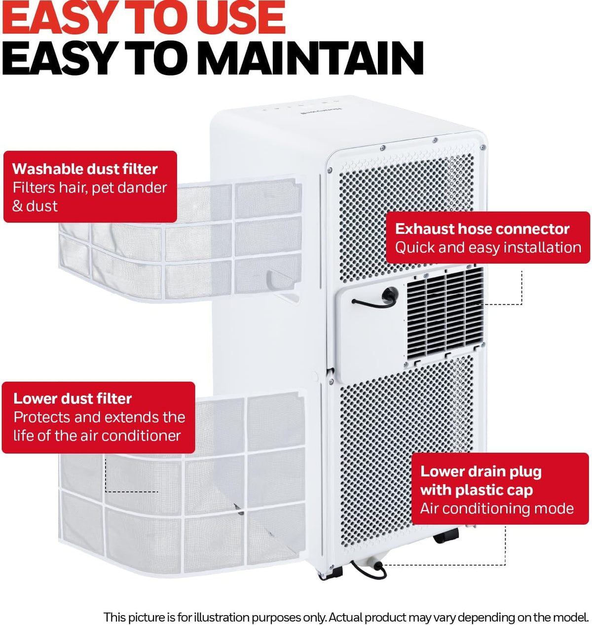 9000 BTU Portable Air Conditioner with Dehumidifier, Fan Mode & Remote Control