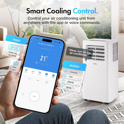 12000 BTU Portable Air Conditioner with WiFi, Dehumidifier, Sleep Mode & Remote Control